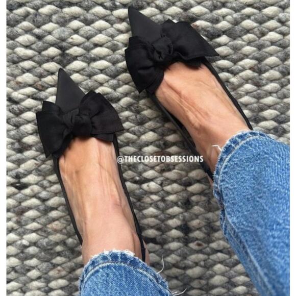 ZARA Black Bow Slingback Heels NWT – Embellished Pointed Toe Pumps, Size 7.5 - Picture 6 of 16